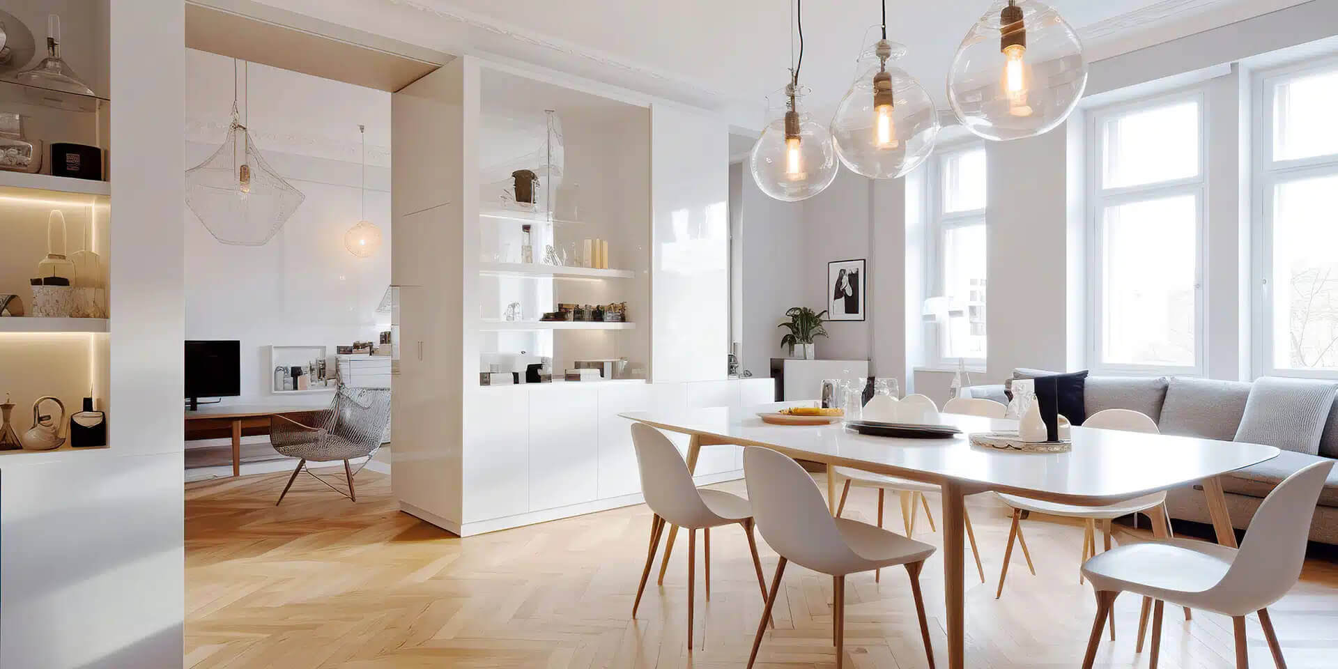 Esszimmer, Esstisch, Tisch, Dekoration für Zuhause, Innenarchitektur