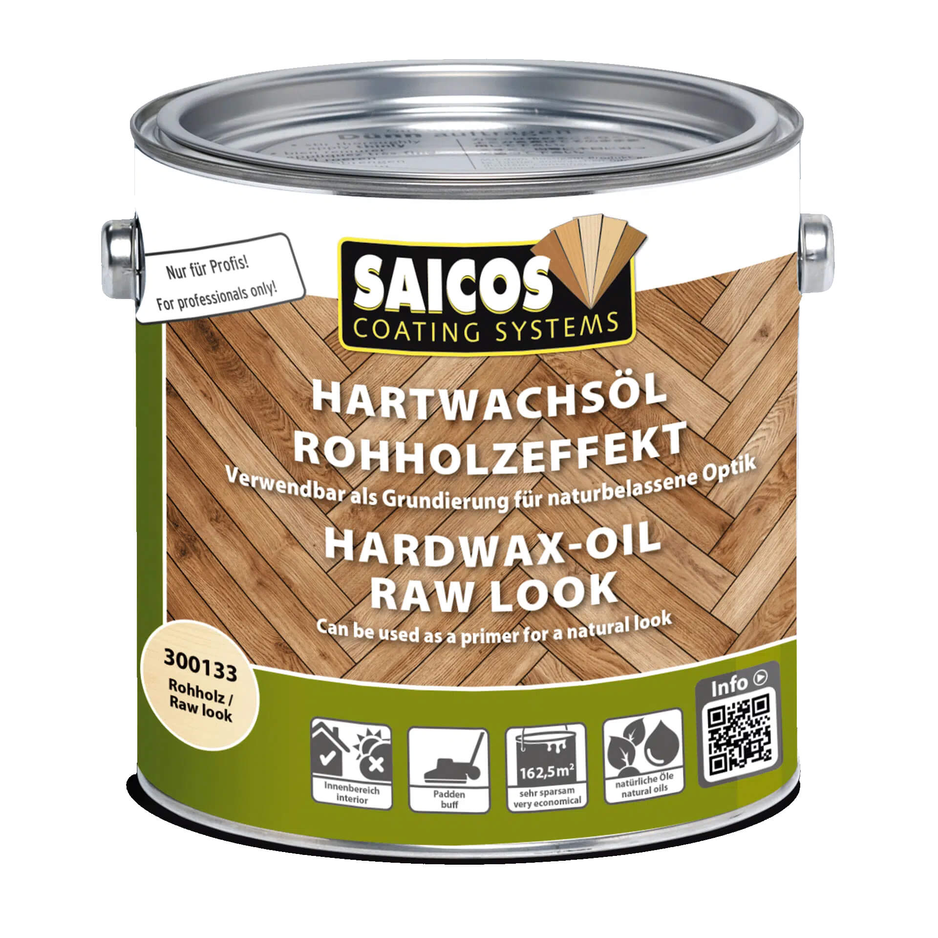 SAICOS Hartwachsöl Rohholzeffekt Tin, QR Code, Paint Container