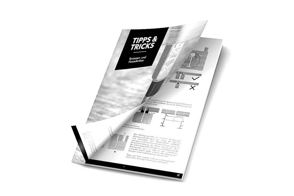 Unsere Neuauflage TIPPS & TRICKS gibt einen kompakten Überblick mit nützlichen Informationen für den Terrassen- und Fassadenbau.